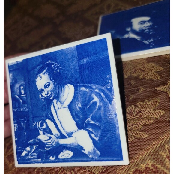 Delft Blue Tiles Three Dutch Master Artists Jan Steen, P. Rubens, Gerrit Dou VTG - Picture 9 of 16